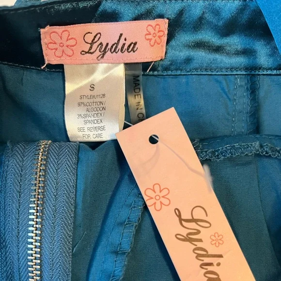 NWT Lydia Blue Bustier Corset Ribbed Peplum Jewel Embellished Top SzS - Picture 3 of 9